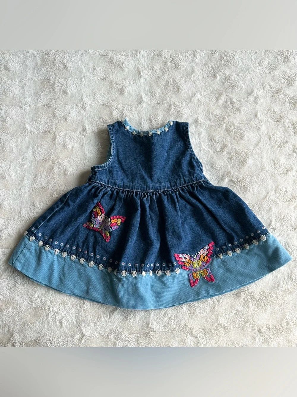 Vintage Baby Gap Denim Dress 3-6 Months Blue Cotton Butterfly Sleeveless Cute